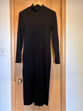 Marine Layer Black Long-Sleeve Turtleneck Midi Dress
